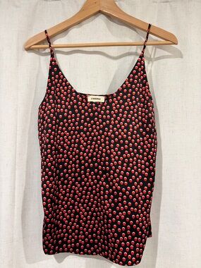 L'AGENCE Black Red Polka Dot Silk Cami